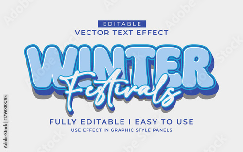 3d editable winter festival text effect typography graphic style template