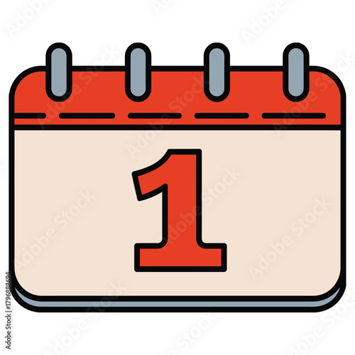 Calendar icon, displaying the number one in a simple and colorful design for date, event, or reminder