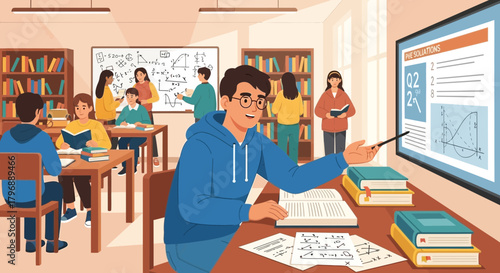 Engaging classroom environment with students learning and collaborating on math