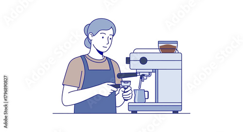 Illustration depicting a barista expertly preparing espresso using a modern machine