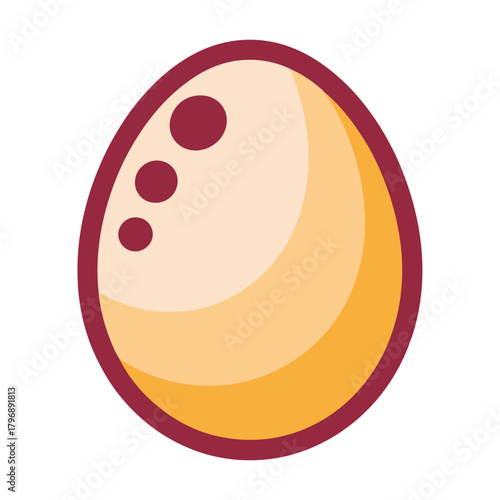 Illustration of a golden egg with brown spots and outline, the egg has a smooth, shiny surface, suggesting freshness and quality