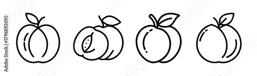 Simple line art peaches four delicious fruit icons for your creative projects