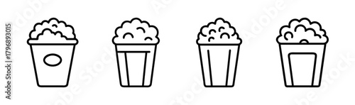 Collection of four simple popcorn bucket icons and graphics for movie or snack time fun