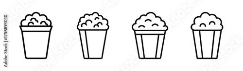 Four line art popcorn buckets ready for a movie night snack