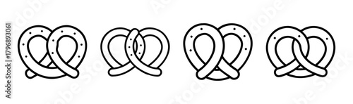 Collection of four stylized pretzels outline graphics for food design and branding projects