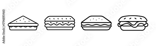 Four different delicious sandwiches in line art style for food graphics