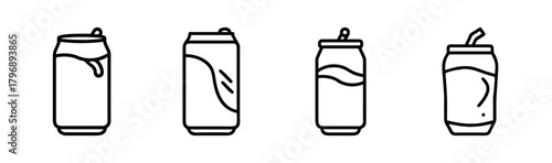 Collection of hand-drawn soda can icons with various tops and straw options