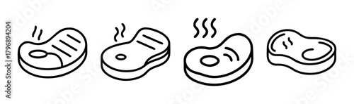 Four delicious steaks ready for grilling or serving simple outline style