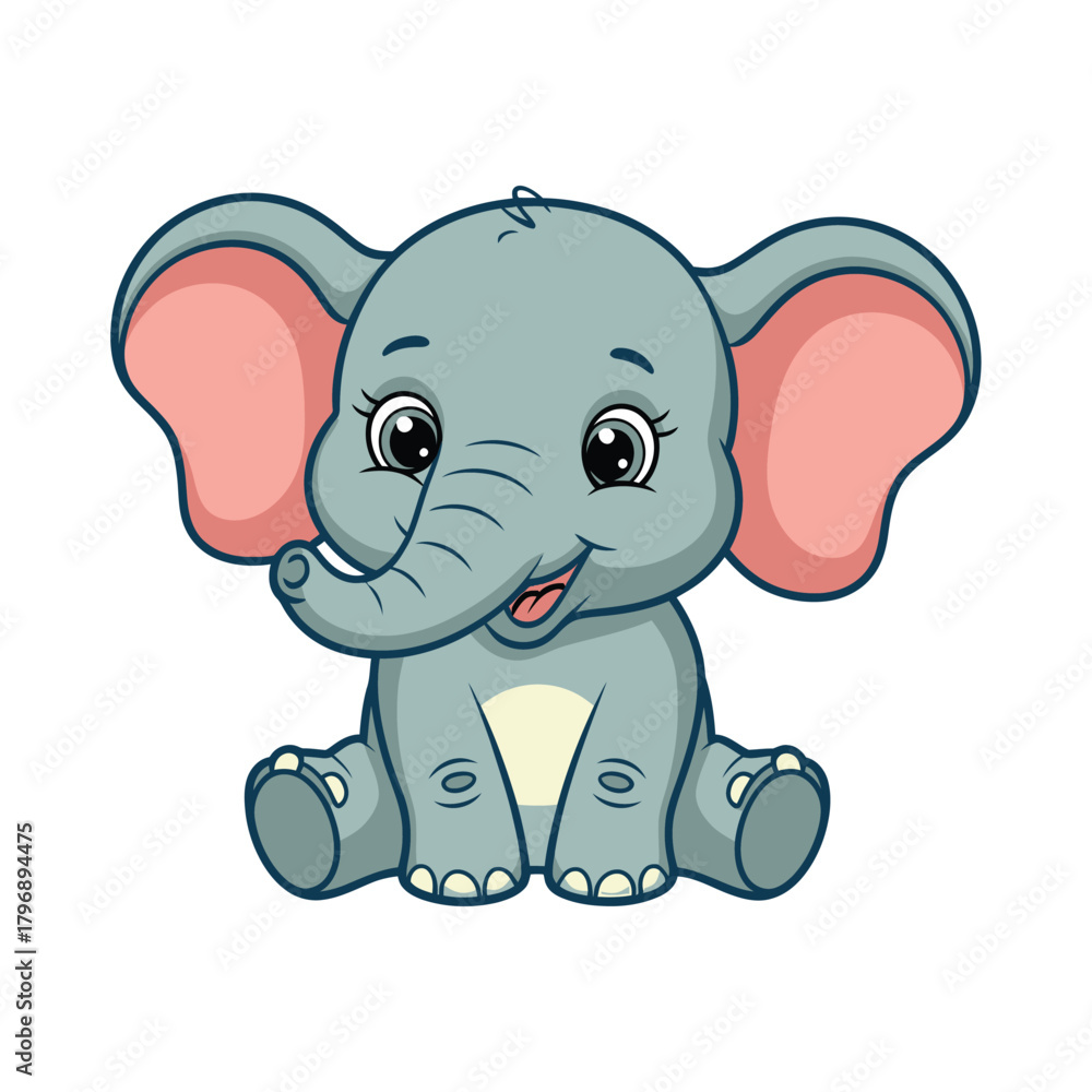 Naklejka premium Cute baby elephant cartoon illustration, perfect for childrens books, nursery decor, and animalthemed designs