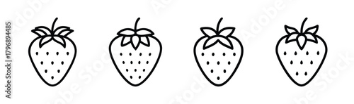 Strawberry Icons: A collection of simple, elegant icons showcasing the iconic form of a fresh strawberry, perfect for various design applications. 