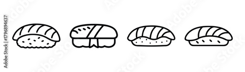 Sushi Lineup: A delectable array of sushi pieces, each meticulously crafted to showcase the elegance and culinary artistry. capturing the pure essence of japanese cuisine.