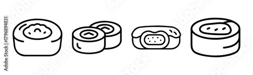 Sushi Delight: A minimalist illustration captures the essence of sushi, featuring a variety of rolls, showcasing the delicate art of this popular Japanese cuisine.