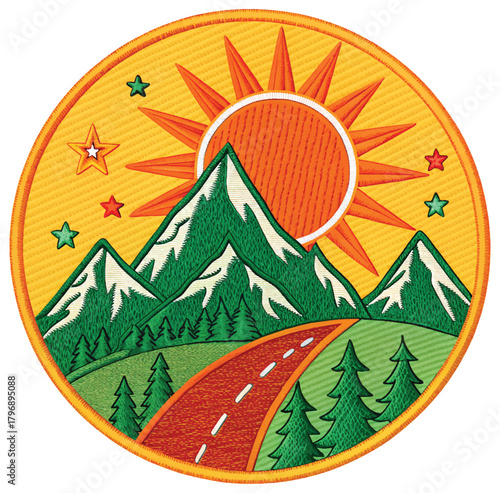 Embark on an inspiring journey to majestic mountains, with a bright sun guiding the way and stars twinkling overhead, adventure awaits on the open road