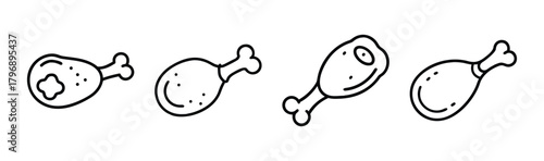 Four hand drawn turkey legs in a line different angles simple sketch style