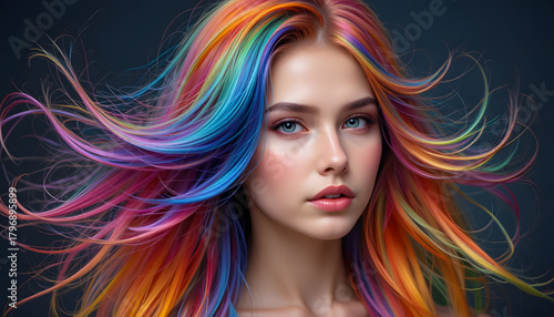 Wallpaper Mural A woman with colorful rainbow hair looking at camera Torontodigital.ca