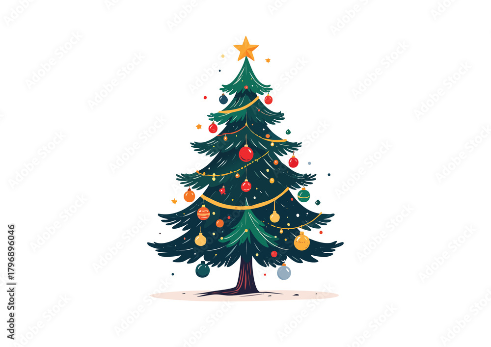 Fototapeta premium Decorated Christmas Tree Cartoon Illustration