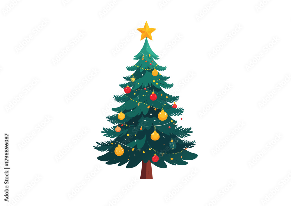 Fototapeta premium Decorated Christmas Tree Cartoon Illustration