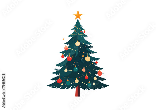 Decorated Christmas Tree Cartoon Illustration