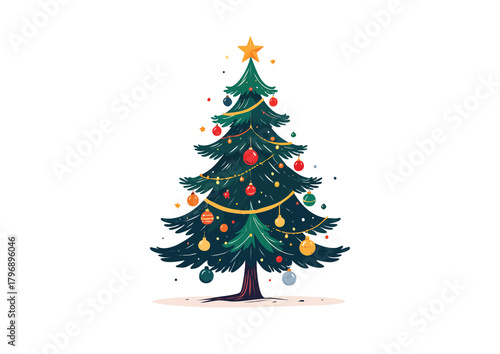 Decorated Christmas Tree Cartoon Illustration