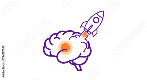 Imagination ignites innovation a rocket launching from a brain concept illustration