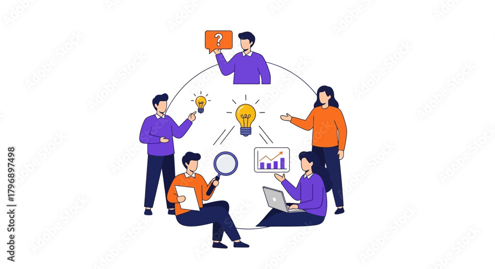 Naklejka premium Teamwork brainstorming session, collaborative idea generation and problem solving, creating