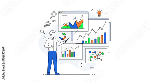 Data analysis presentation with charts and graphs showing business growth strategy meeting