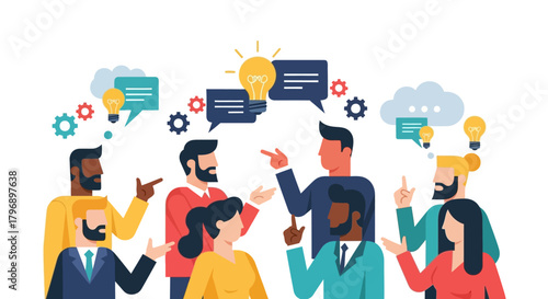 Diverse team collaboration brainstorming new innovative ideas achieving synergy in a creative