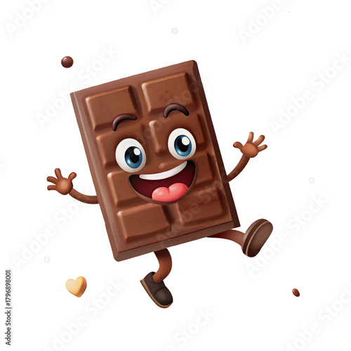 Cute 3D cartoon illustration of a happy brown chocolate bear and bunny enjoying a cup of coffee, isolated on a white background with a wooden toy horse