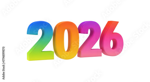Colorful 2026 numbers isolated on transparent background