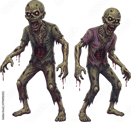 Full Body Red-Eyed Bloody-Mouth Zombies Vector