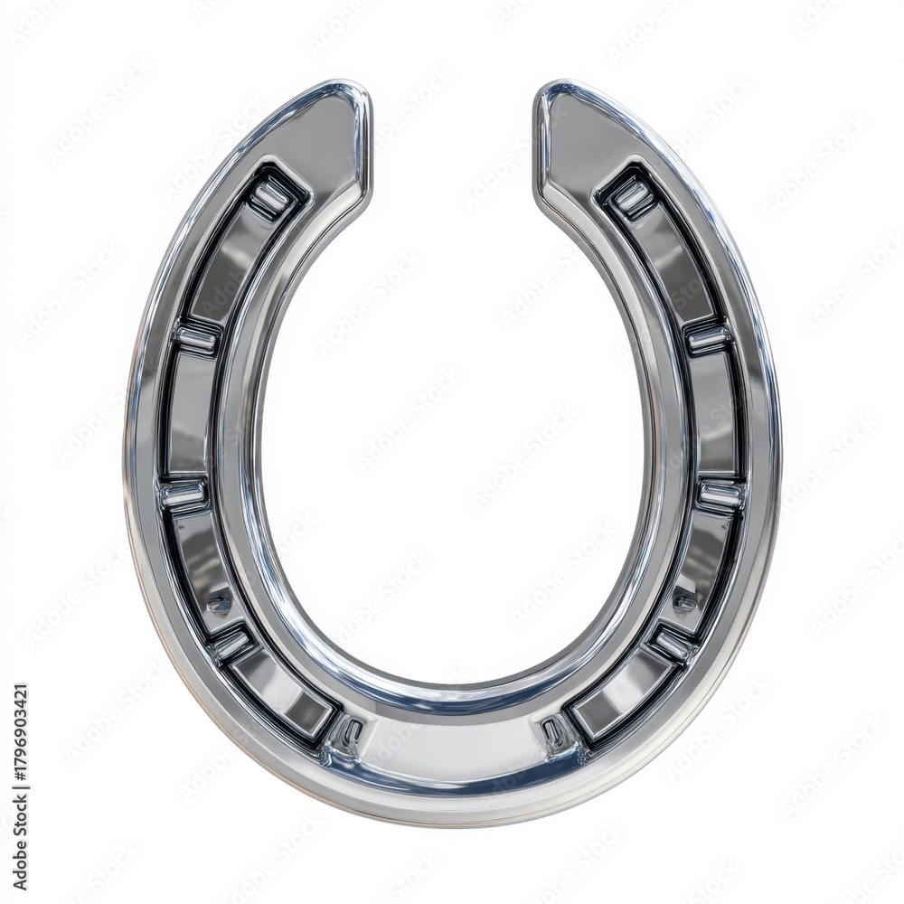 Fototapeta premium A gleaming silver horseshoe a symbol of luck and equestrianism isolated on a clean white background