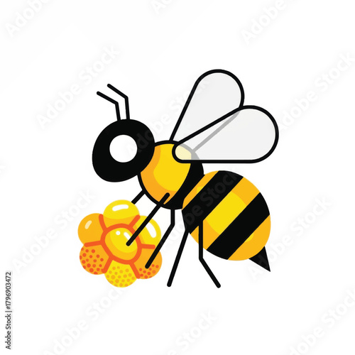 Cartoon Bee with Honeycomb Illustration.