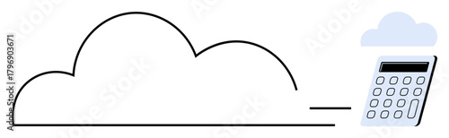 Cloud outline linked to a calculator, symbolizing digital finance, cloud-based accounting, and technological management. Ideal for bookkeeping, automation, fintech, remote work, innovation