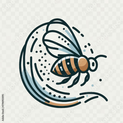 Detailed illustration of a flying bee with intricate wing design.