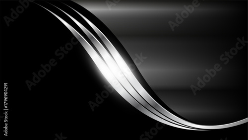 Black background with shiny metallic wavy lines, elegant business background.
