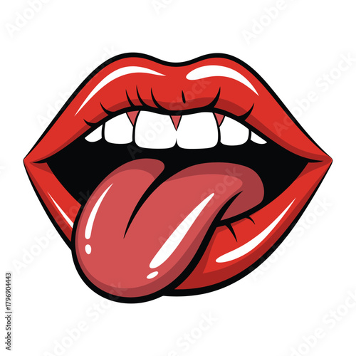 A vibrant cartoon illustration of open lips with a protruding tongue, , evokes boldness, expression, and playful sensuality