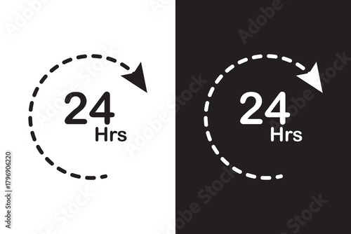 Clock with a 24 hours sign. All day service icon set. vector set in black colors.