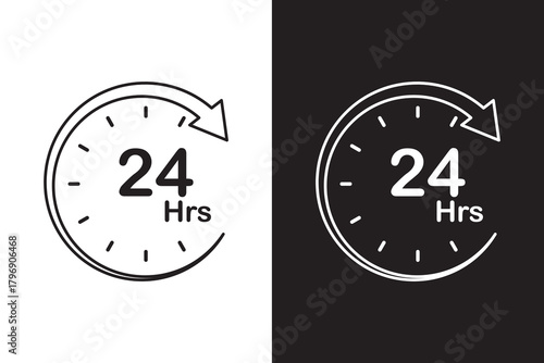 Clock with a 24 hours sign. All day service icon set. vector set in black colors.