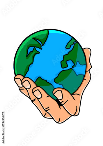 Illustration of a hand holding the world