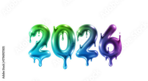 Colorful dripping numbers 2026 isolated on transparent background