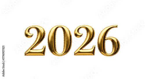 Golden 2026 number isolated on transparent background