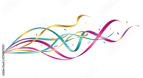 Colorful abstract ribbons flowing on transparent background