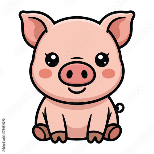 Delightful cartoon pig with a cute snout and rosy cheeks, , perfect for farmthemed designs, childrens illustrations, and animalrelated projects