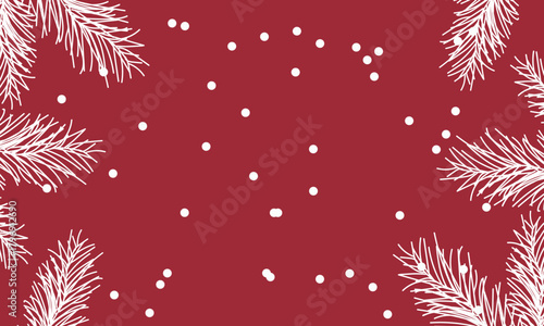 Red background with white twigs and snow