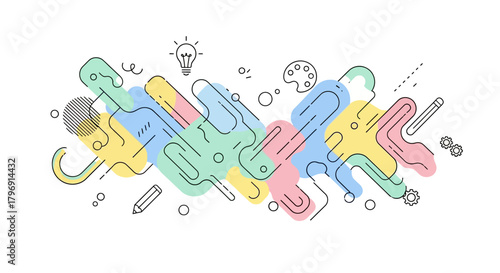 Whimsical abstraction of graphic elements and pastel tints, suitable for a creative project design