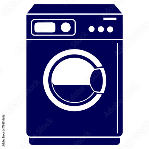 Silhouette Vector of a washing machine on white background. Silhouette of washing machine with eco mode icon, energy-efficient laundry appliance. Laundry Appliance Icons. 