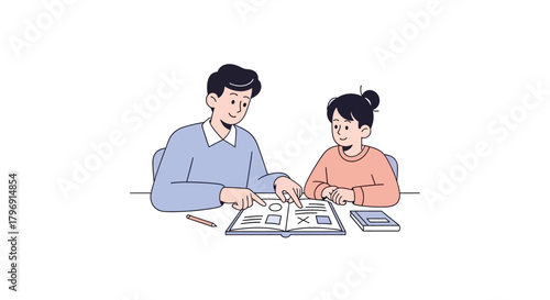 Father tutoring daughter, sharing knowledge and wisdom for academic success and future endeavors