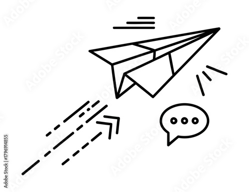 Soaring Conversations Paper Airplane Communicating Messages with Speed and Flair in Clean Line Art