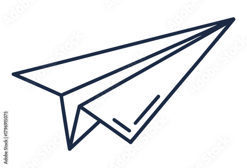 Hand drawn sketch of a paper airplane in blue outline, representing flight, travel, and communication, perfect for creative projects