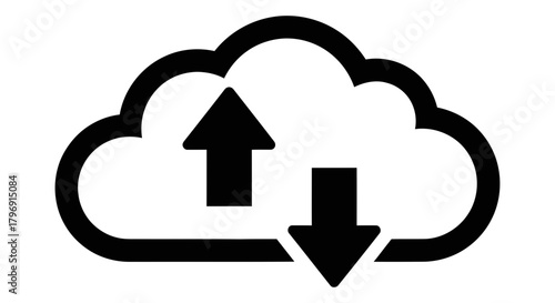 Cloud computing icon representing data upload and download functionality, essential for digital storage and transfer, mirroring online information flow